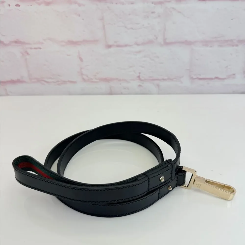 Gucci Web Black Leather Belt Dog Leash 47”